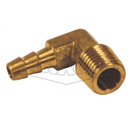 Dixon 90Deg Hose Elbow, 1/4 x 3/8 in, MNPT x Hose Barb, Brass, Domestic 1290604CLF